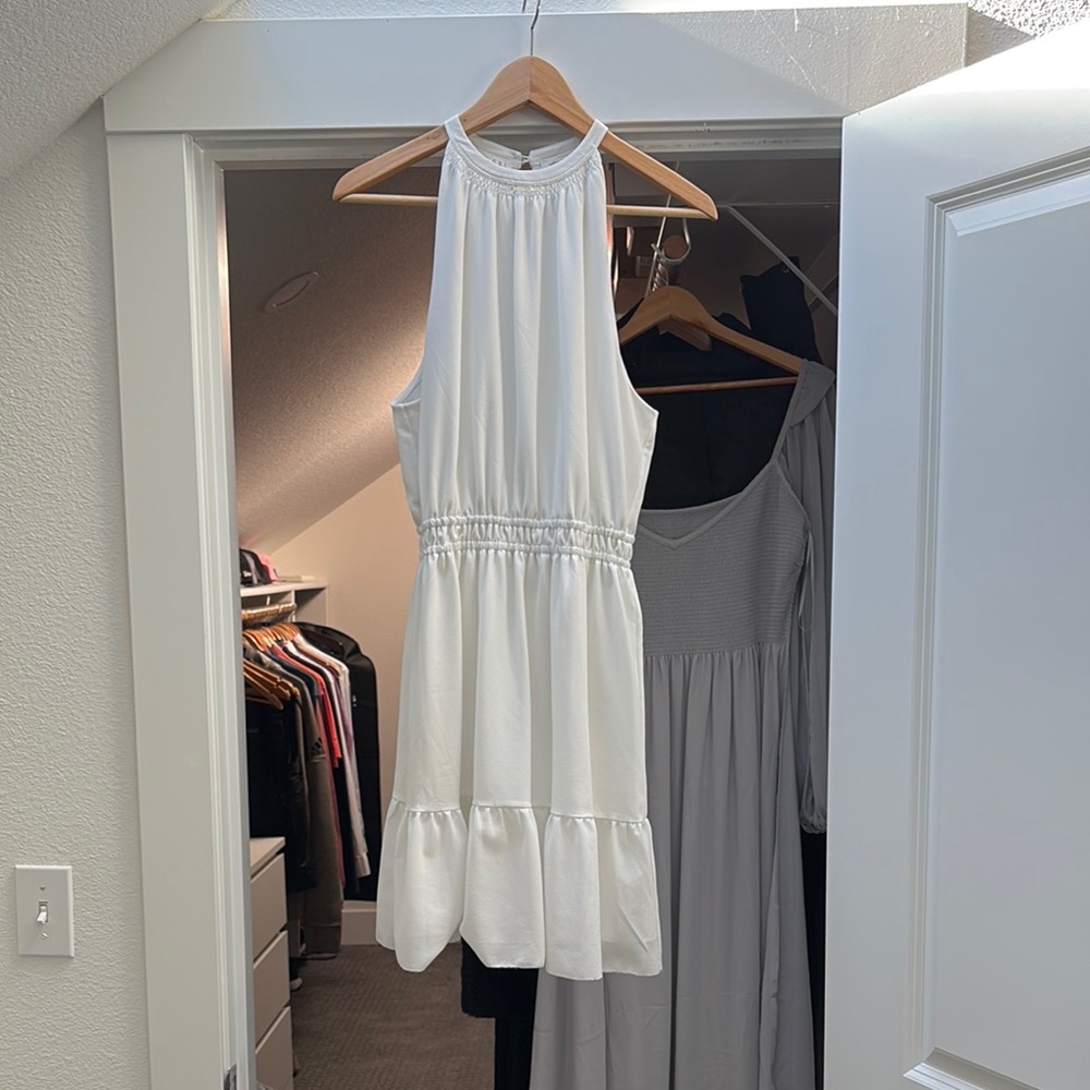 Aritzia White Pleated Sundress with Halter Neckline